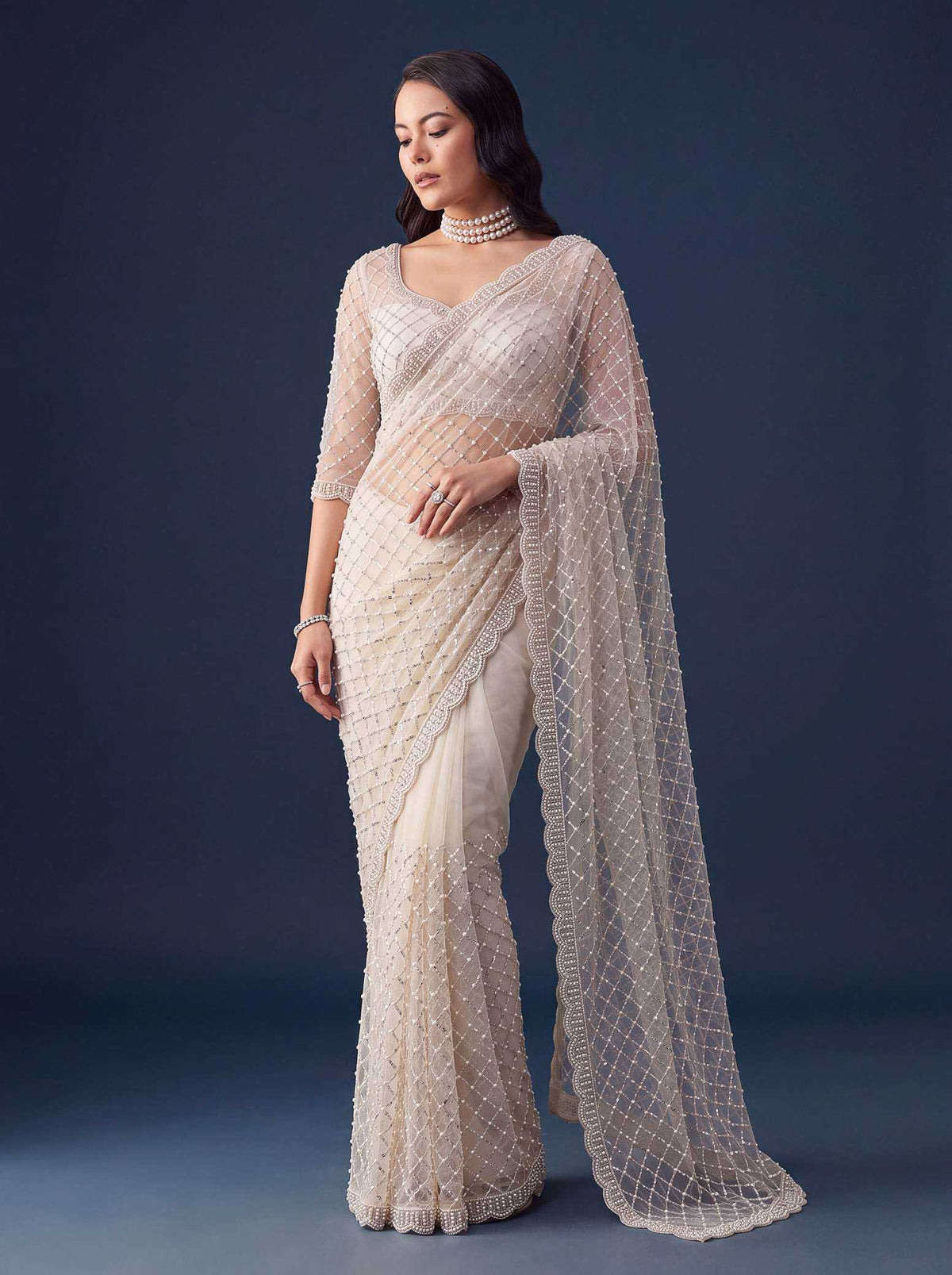 Net Sequence Saree in Red