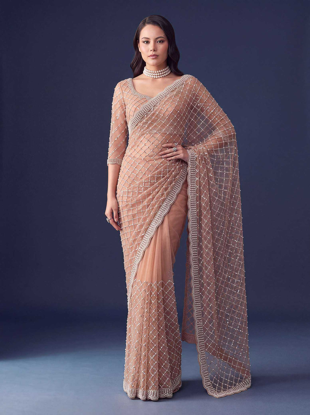 Net Sequence Saree in Red