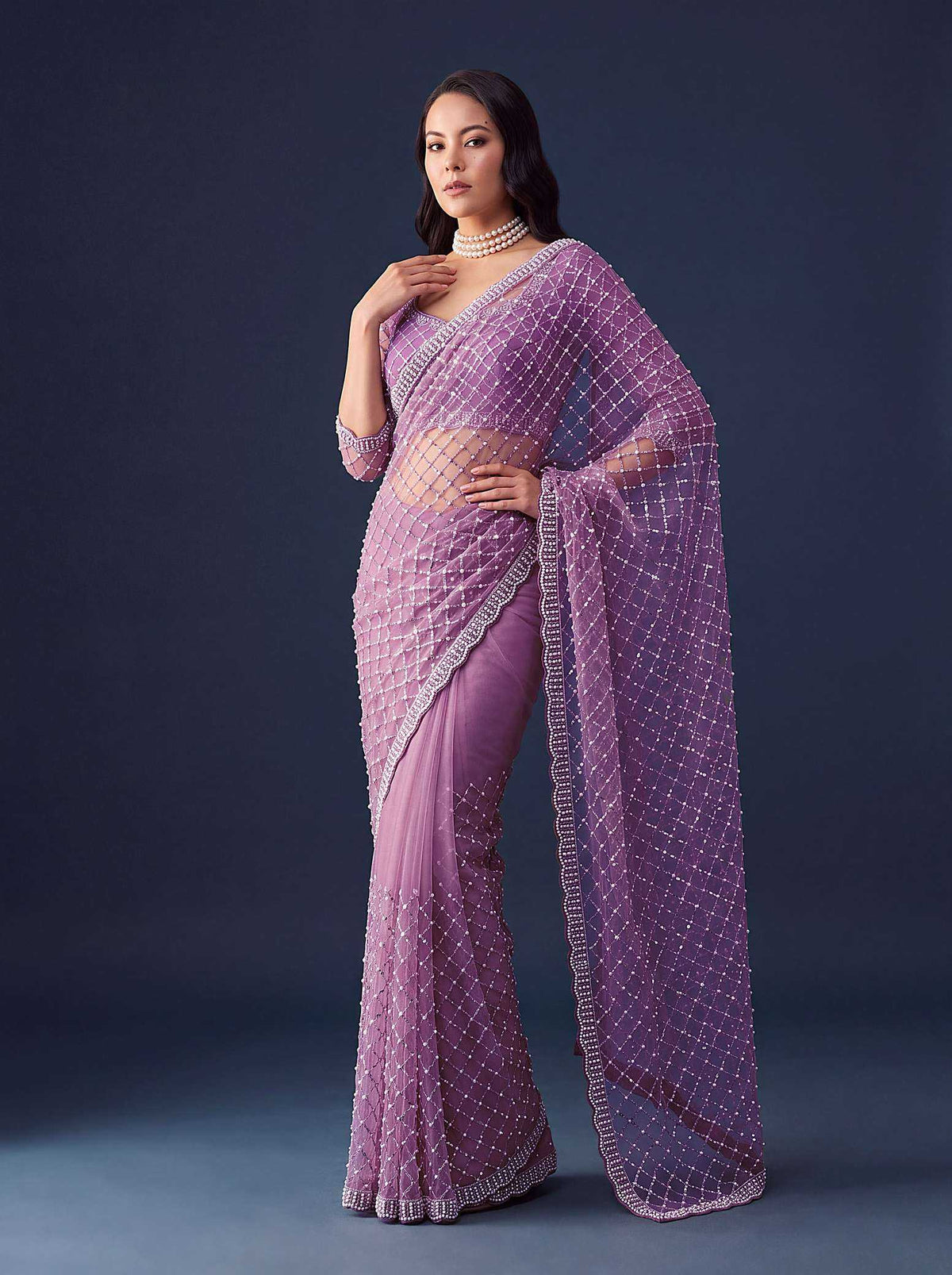 Net Sequence Saree in Red