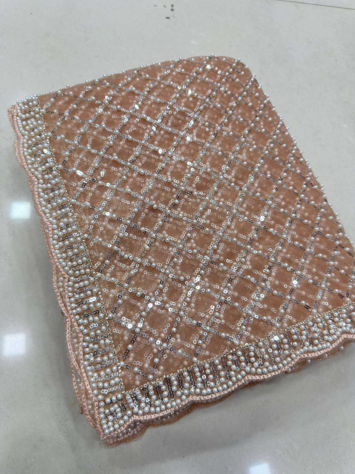 Net Sequence Saree in Red