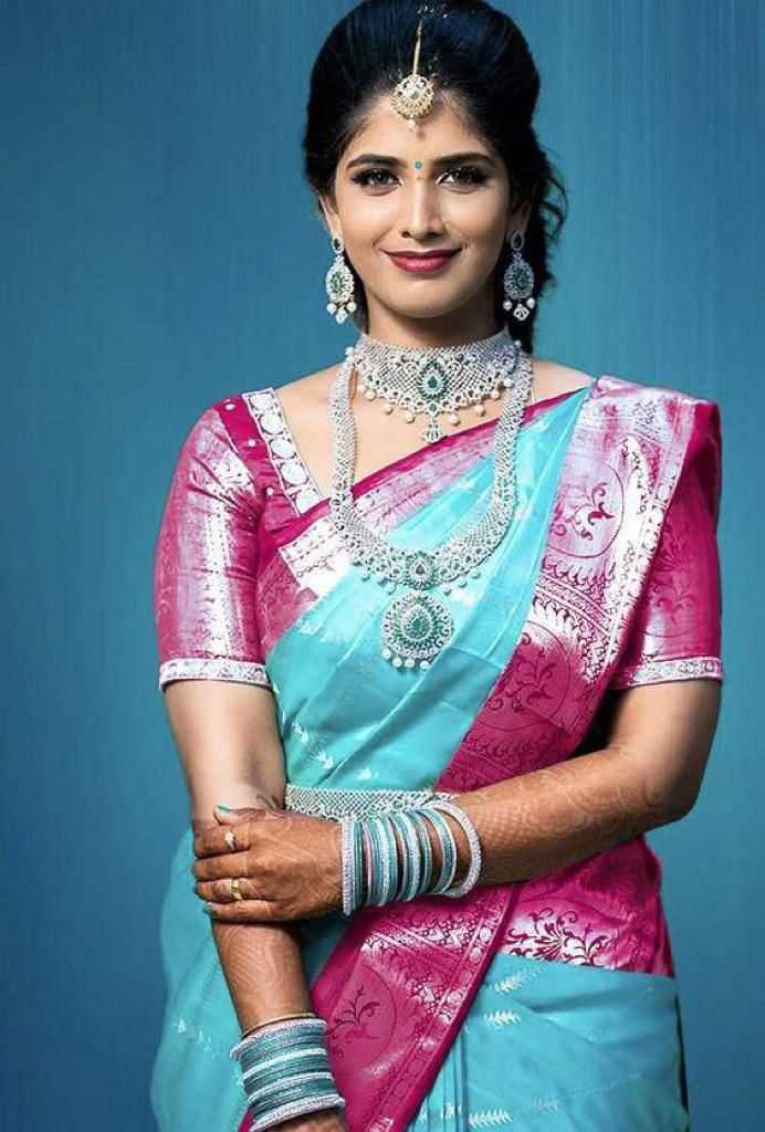 Lichi Silk Soft Saree in Sky