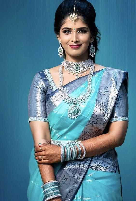Lichi Silk Soft Saree in Sky