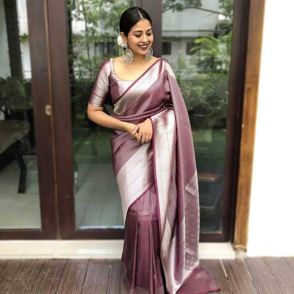 Lichi Silk Soft Saree in Lavender