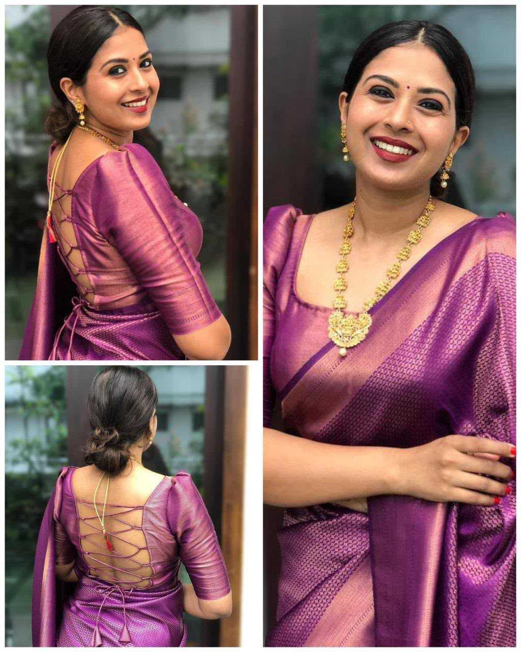 Lichi Silk Soft Saree in Lavender