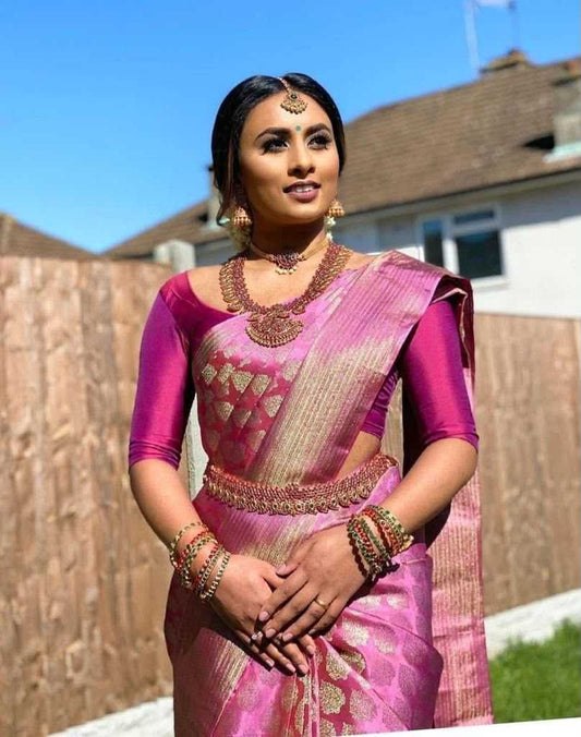 Lichi Silk Soft Saree in Pink
