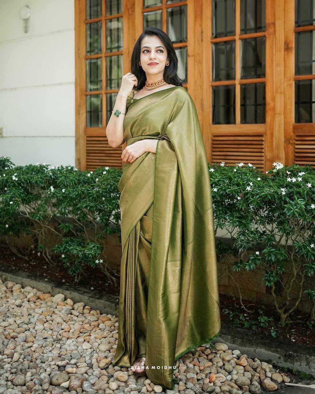 Lichi Silk Soft Saree in Light Green
