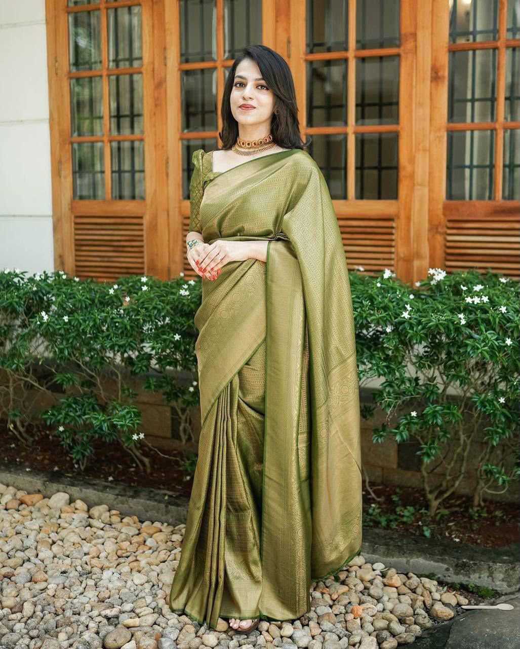Lichi Silk Soft Saree in Light Green