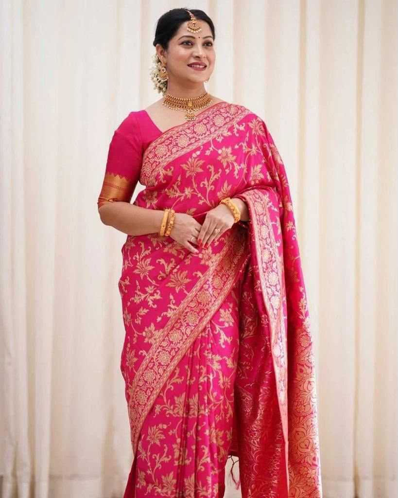 Lichi Silk Soft Saree in Rani