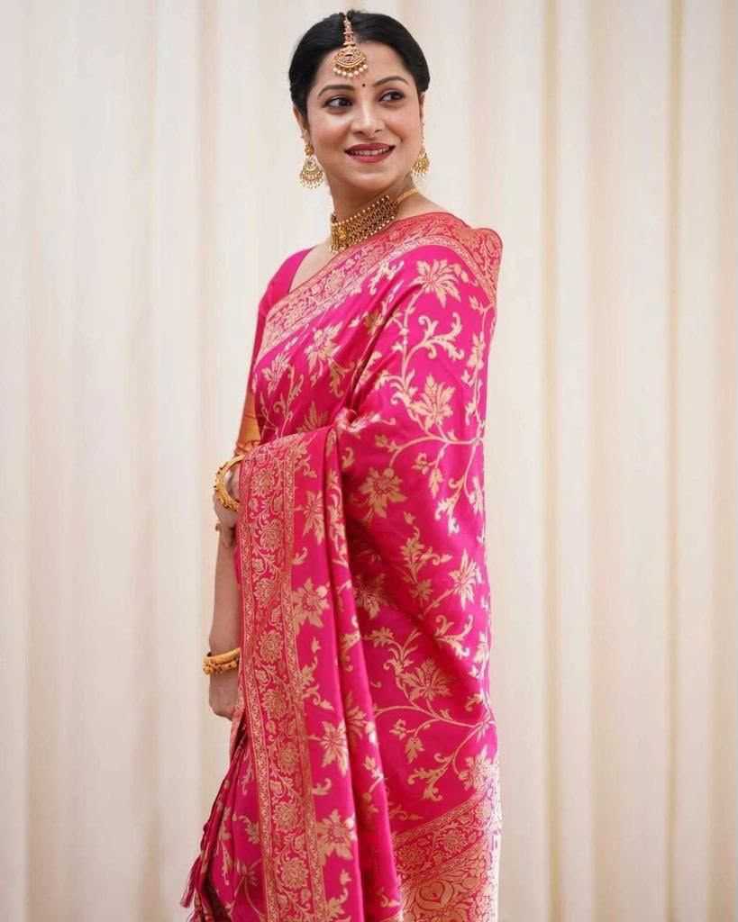 Lichi Silk Soft Saree in Rani