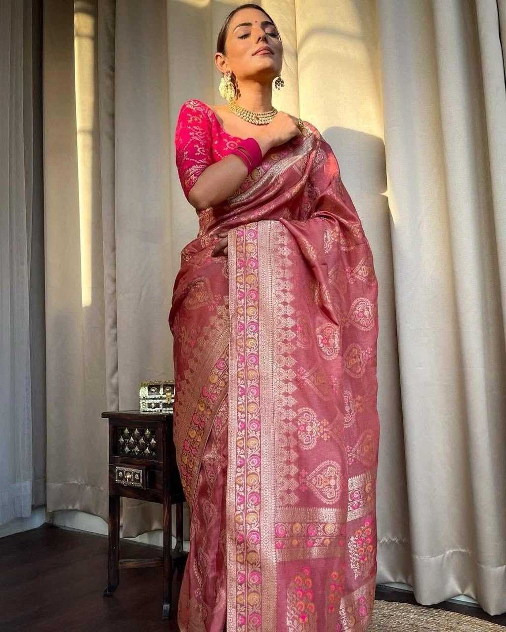 Lichi Silk Soft Saree in Coral