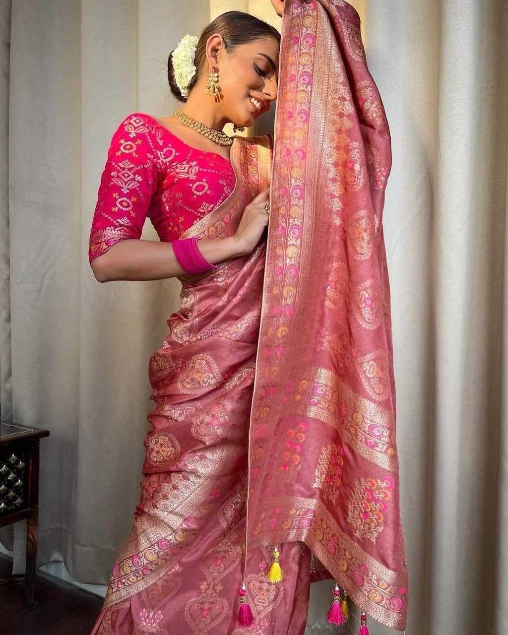 Lichi Silk Soft Saree in Coral