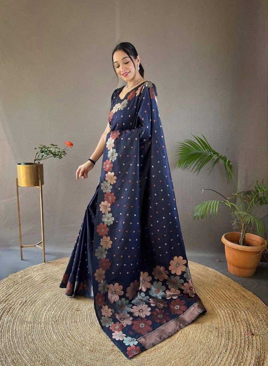 Lichi Silk Soft Saree in Navy Blue