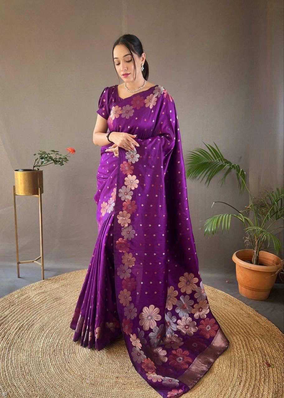 Lichi Silk Soft Saree in Navy Blue