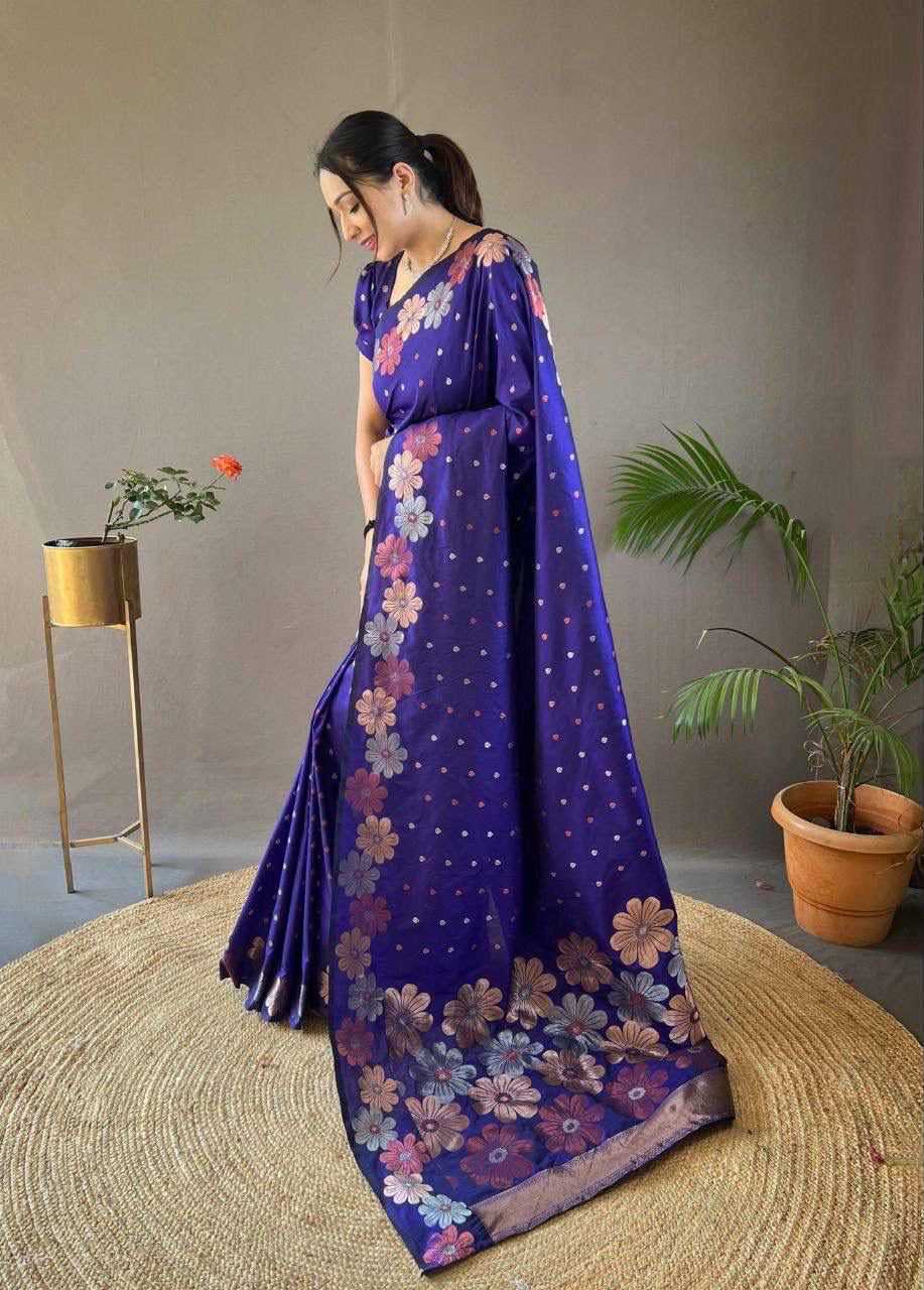Lichi Silk Soft Saree in Navy Blue