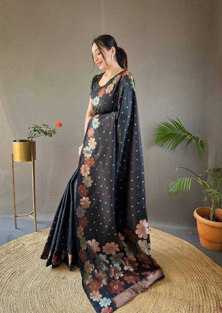 Lichi Silk Soft Saree in Navy Blue