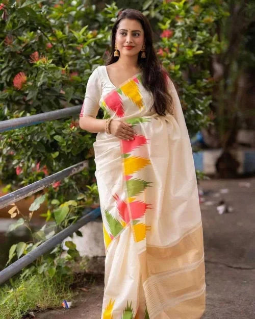 Lichi Silk Soft Saree in White
