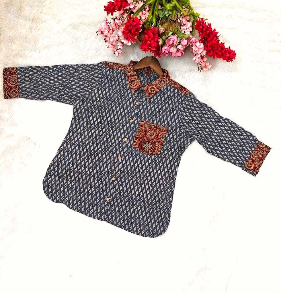 Cotton Designer Kurti in Navy Blue