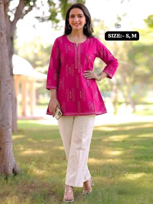 Cotton Designer Kurti in Pista