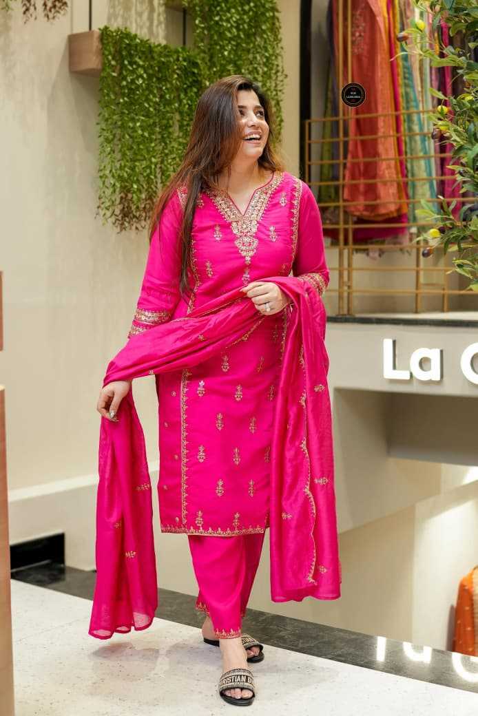 Chanderi Soft Designer Kurti in Rani