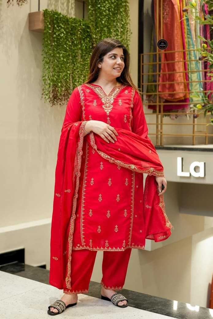 Chanderi Soft Designer Kurti in Rani
