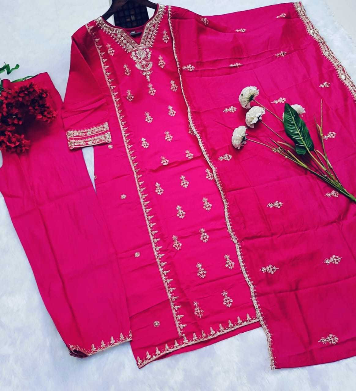 Chanderi Soft Designer Kurti in Rani