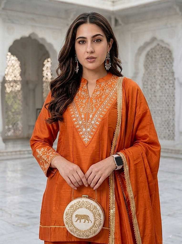 Vichitra Silk Embroidered Kurti