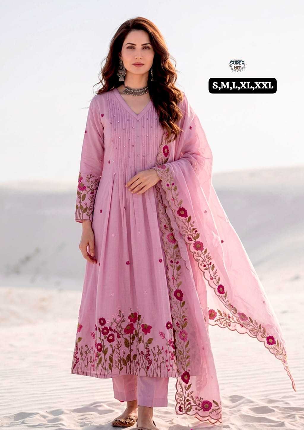 Chanderi Silk Embroidered Kurti in Baby Pink