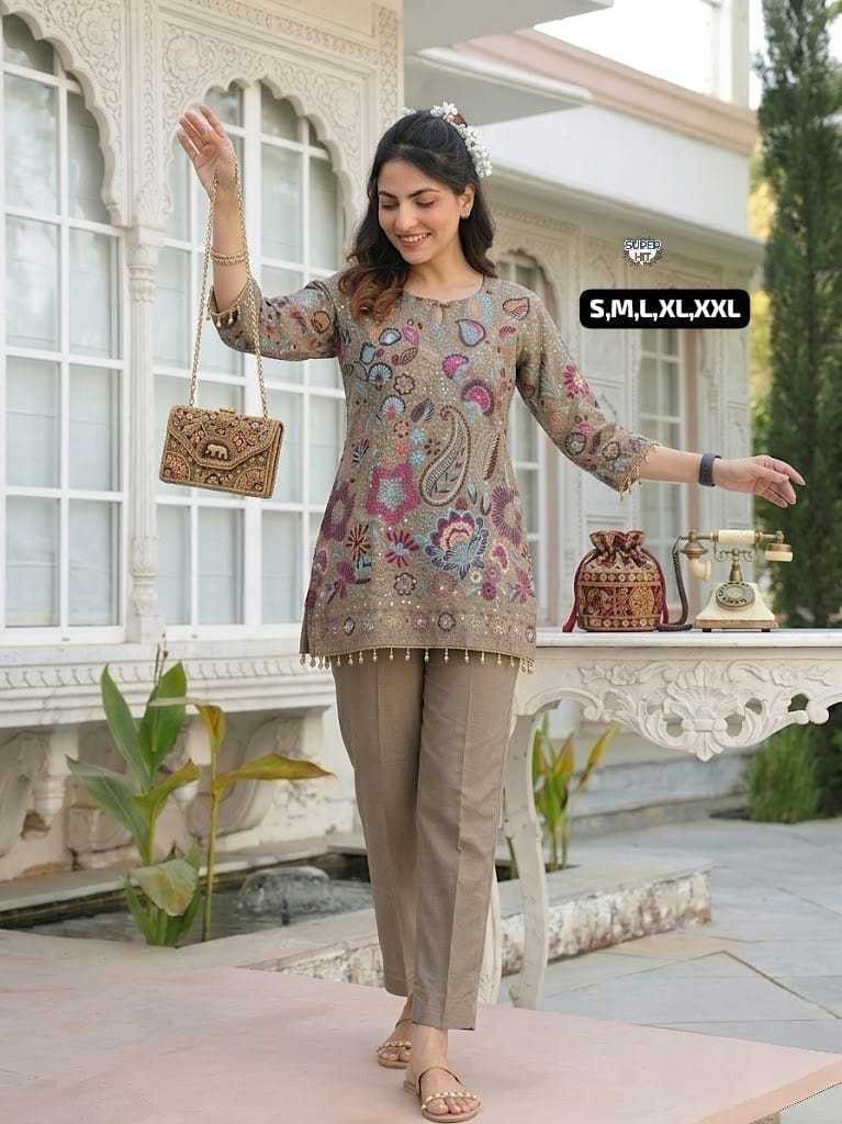 Vichitra Silk Embroidered Kurti 2157