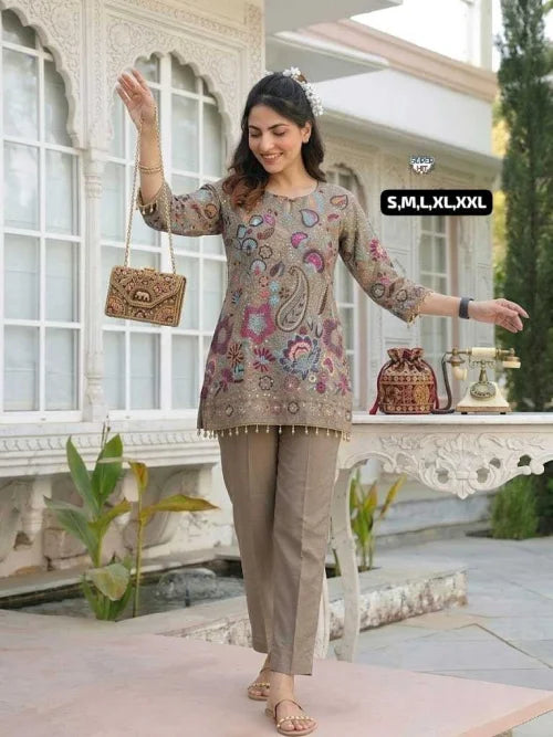 Vichitra Silk Embroidered Kurti
