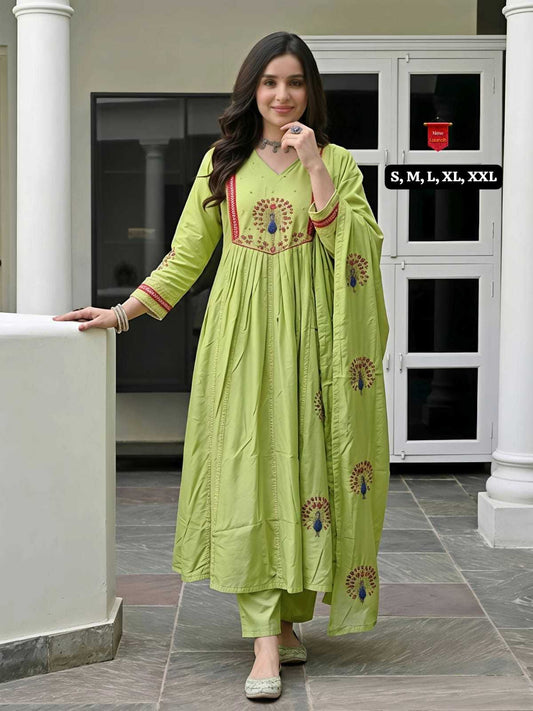 Chanderi Silk Embroidery Suit in Peach