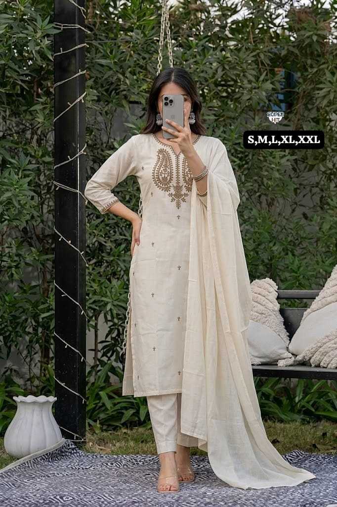 Chanderi Silk Embroidery Suit in Orange