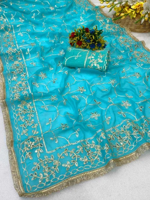 Georgette Saree in Sky