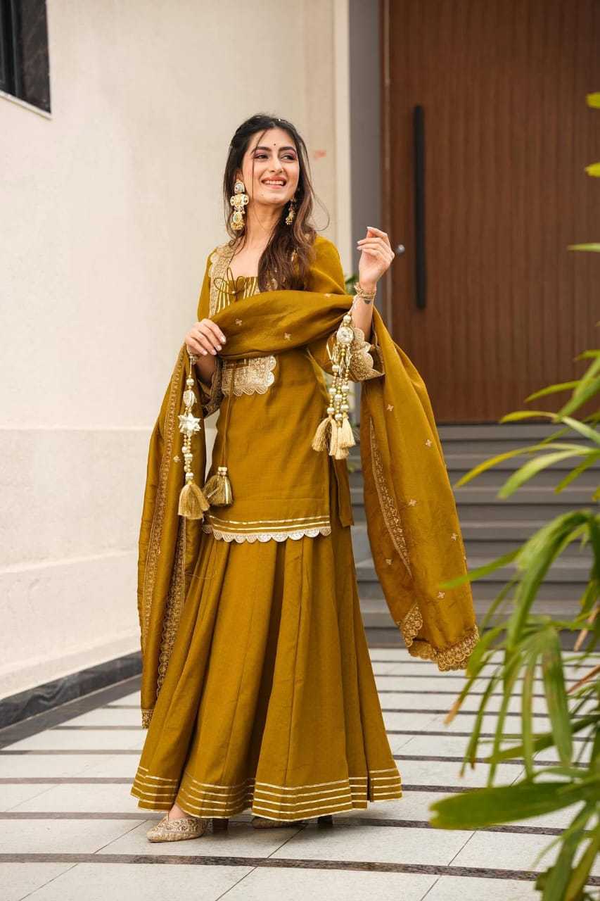 Chinon Embroidery Suit in Mustard