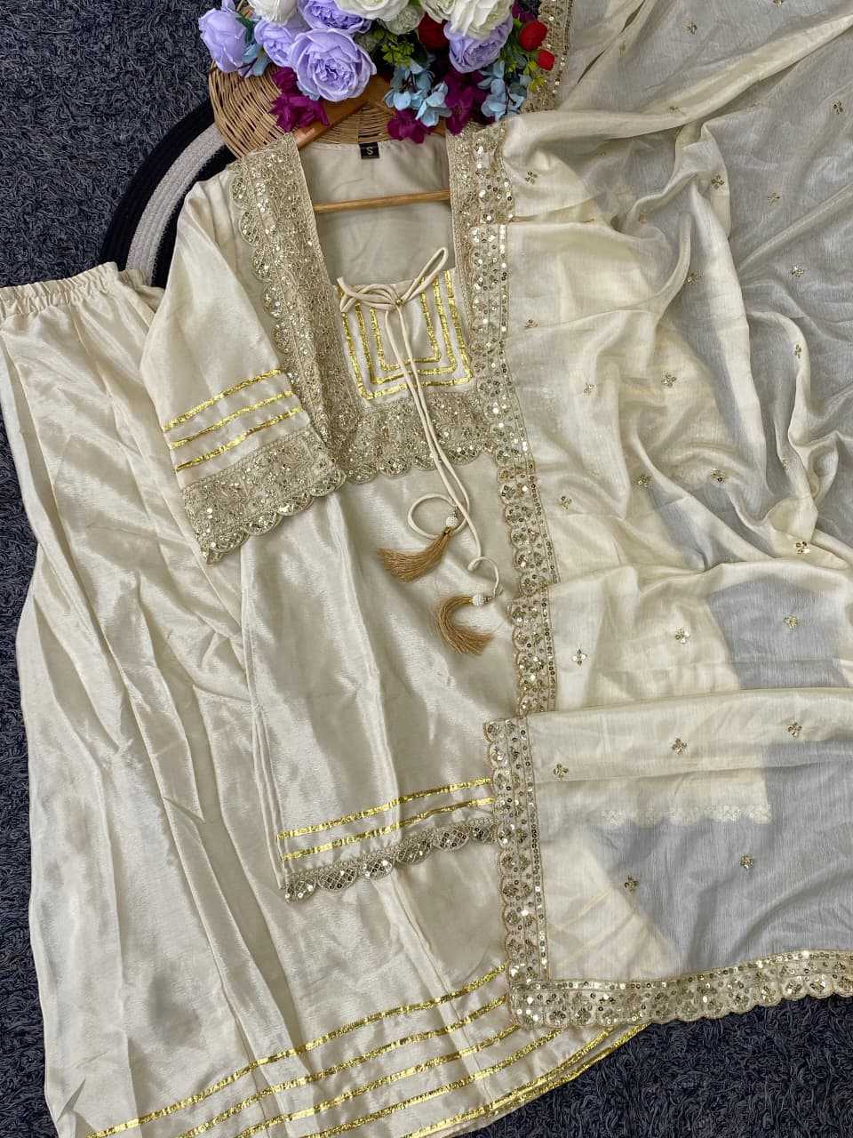 Chinon Embroidery Suit in White