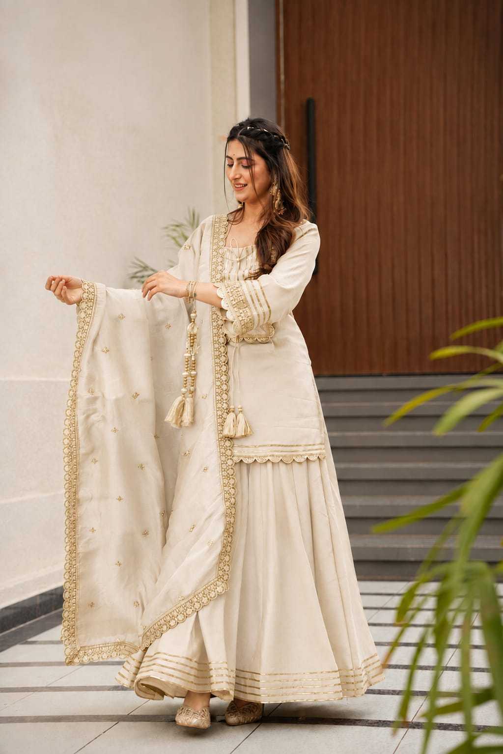 Chinon Embroidery Suit in Mustard