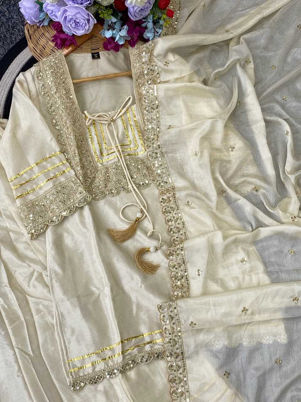 Chinon Embroidery Suit in Mustard