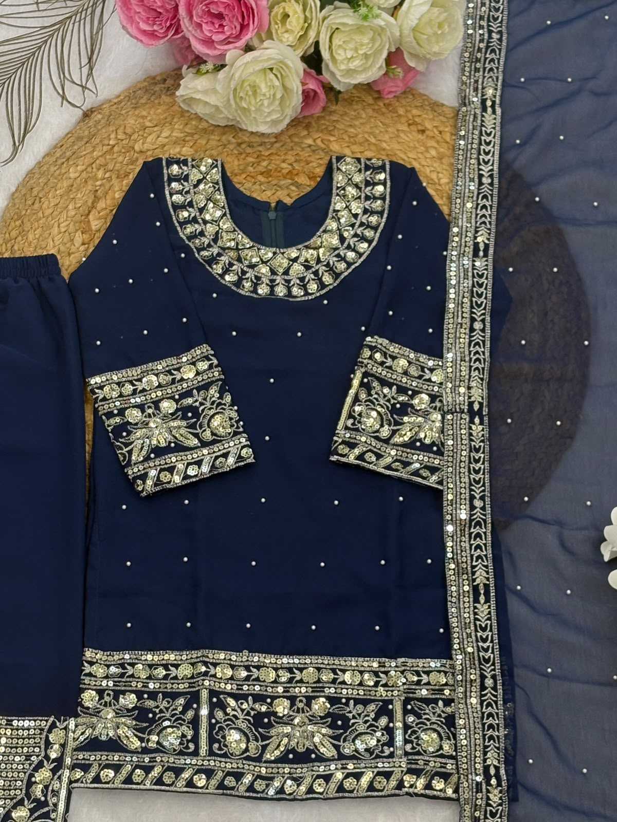 Faux Georgette Kids Top & Pant 012