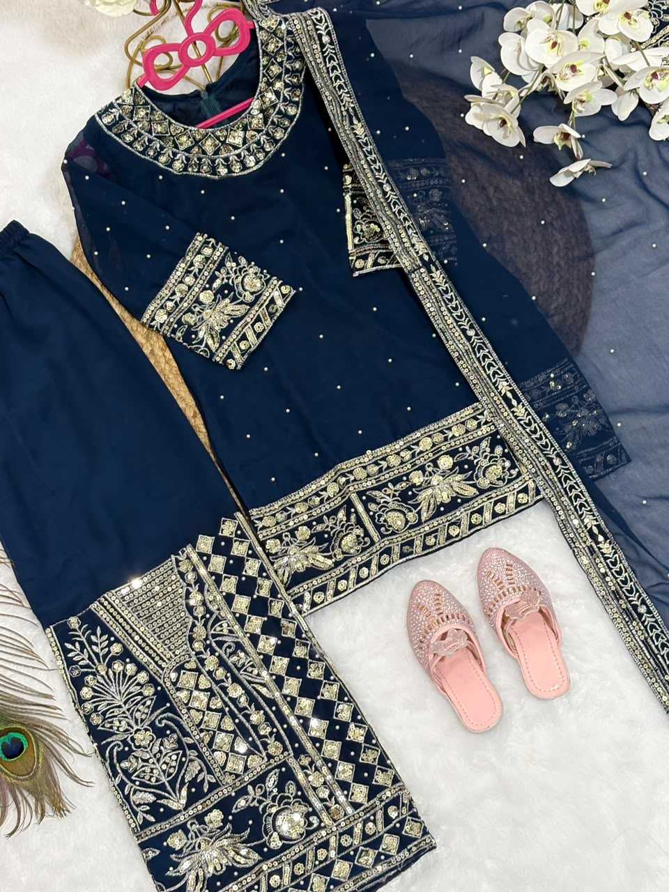 Faux Georgette Kids Top & Pant 012