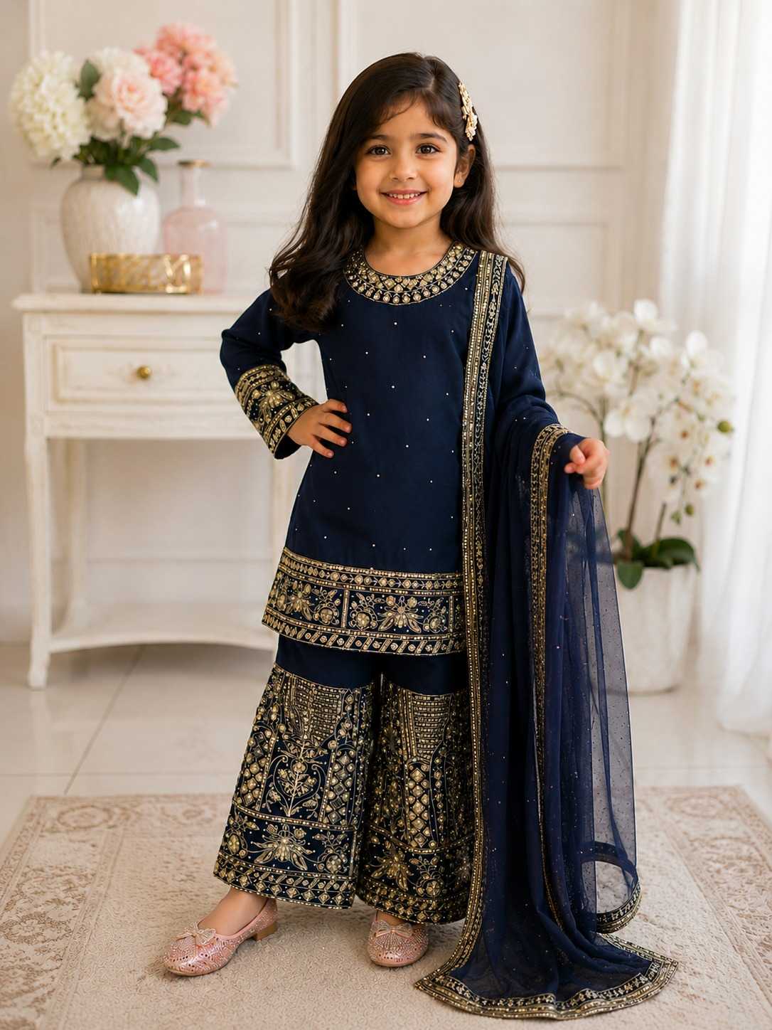 Faux Georgette Kids Top & Pant 012