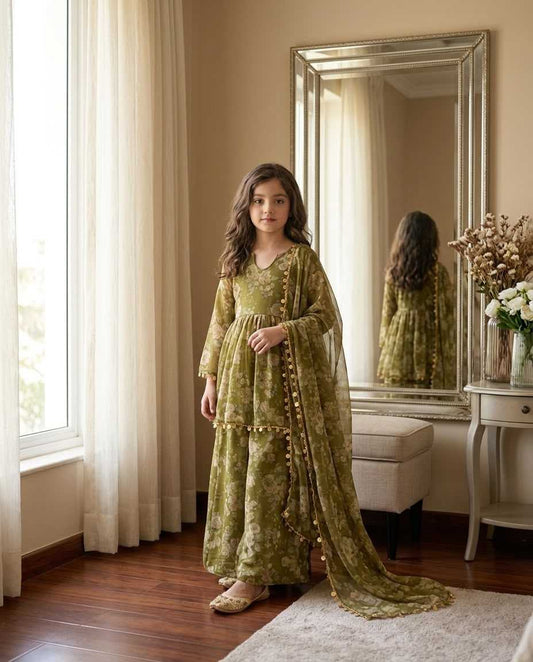 Faux Georgette Kids Top & Pant
