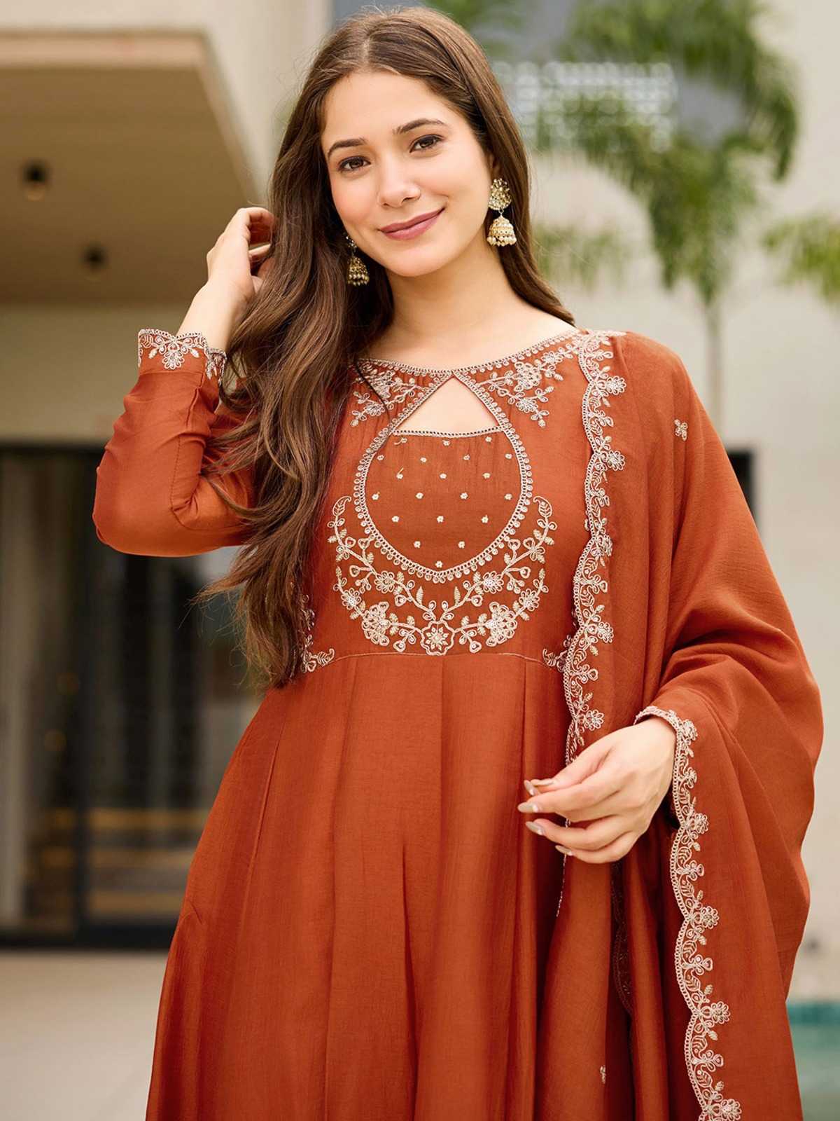 Soft Vichitra Embroidery Suit