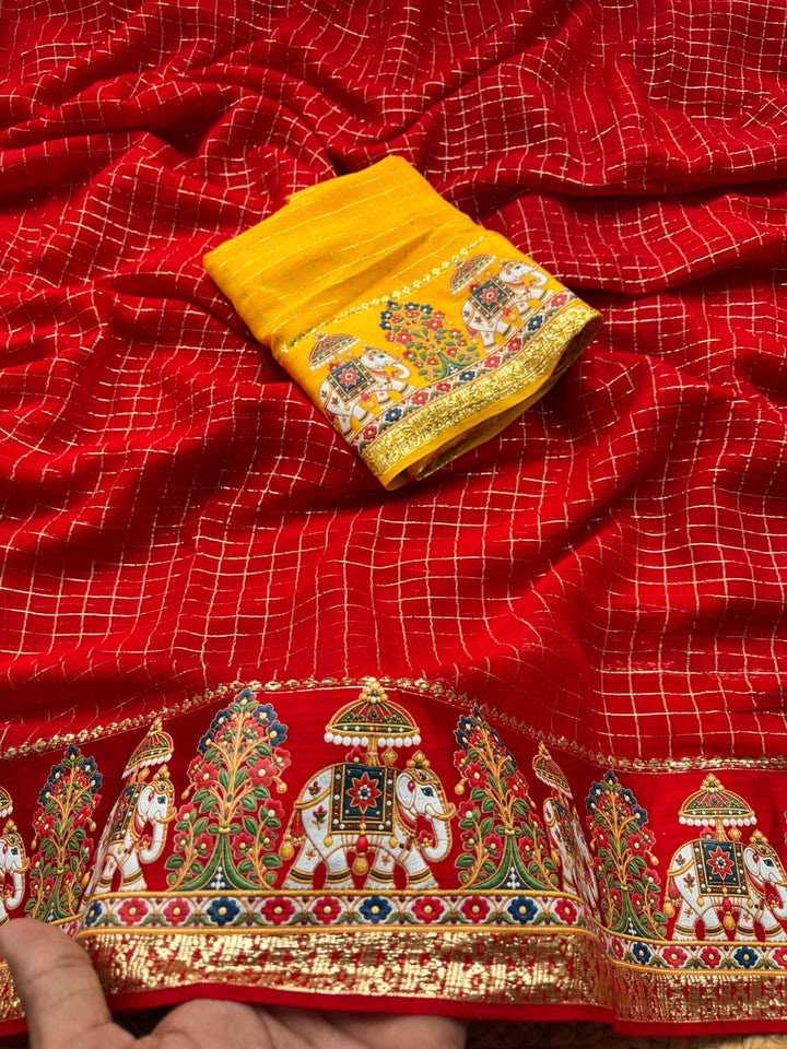 Barkha Premium Georgette Designer Saree in Red
