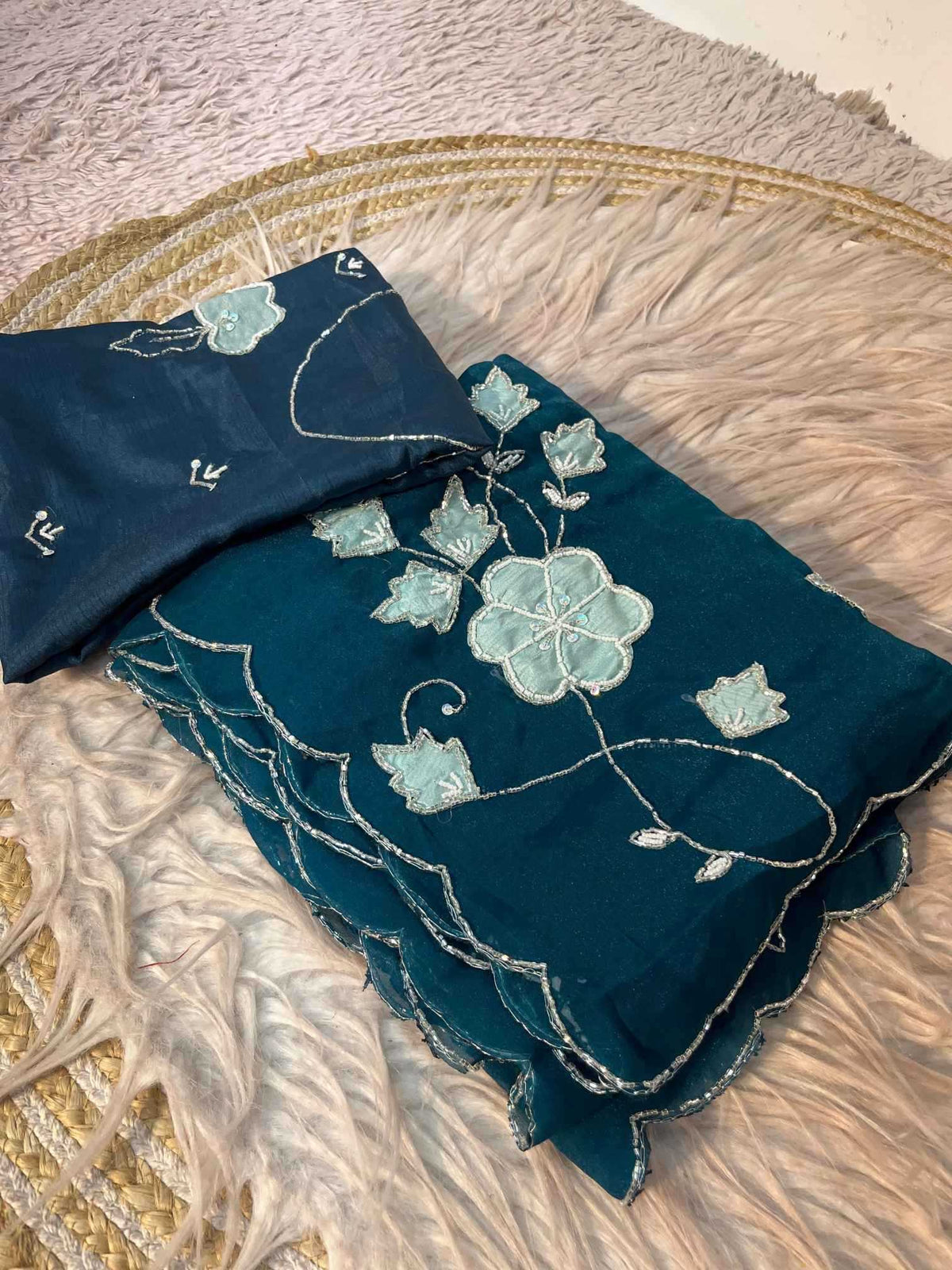 Dull Moss Designer Saree