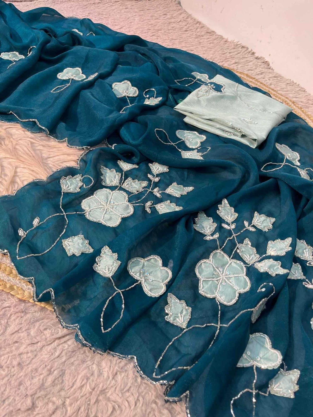 Dull Moss Designer Saree