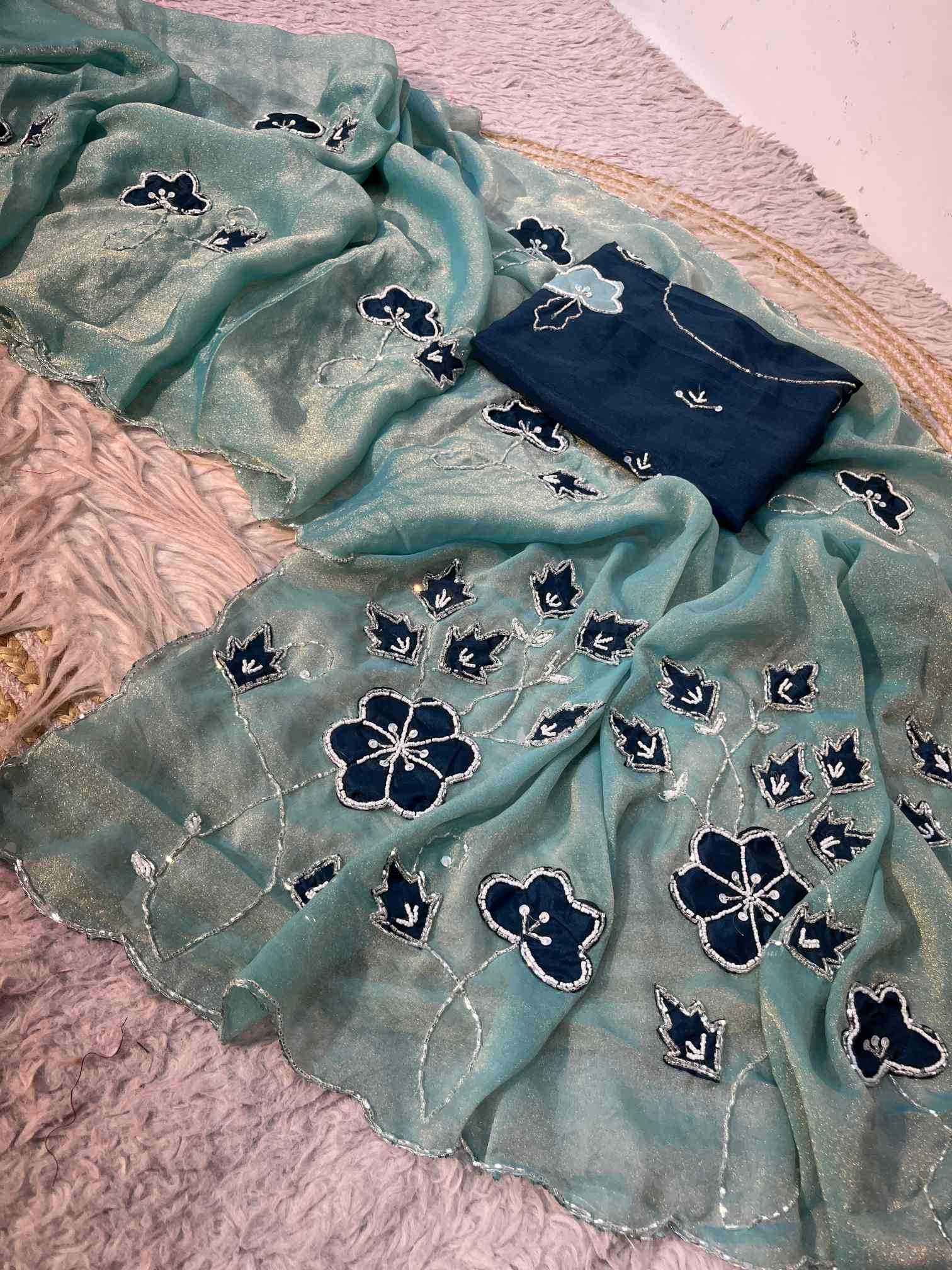 Dull Moss Designer Saree