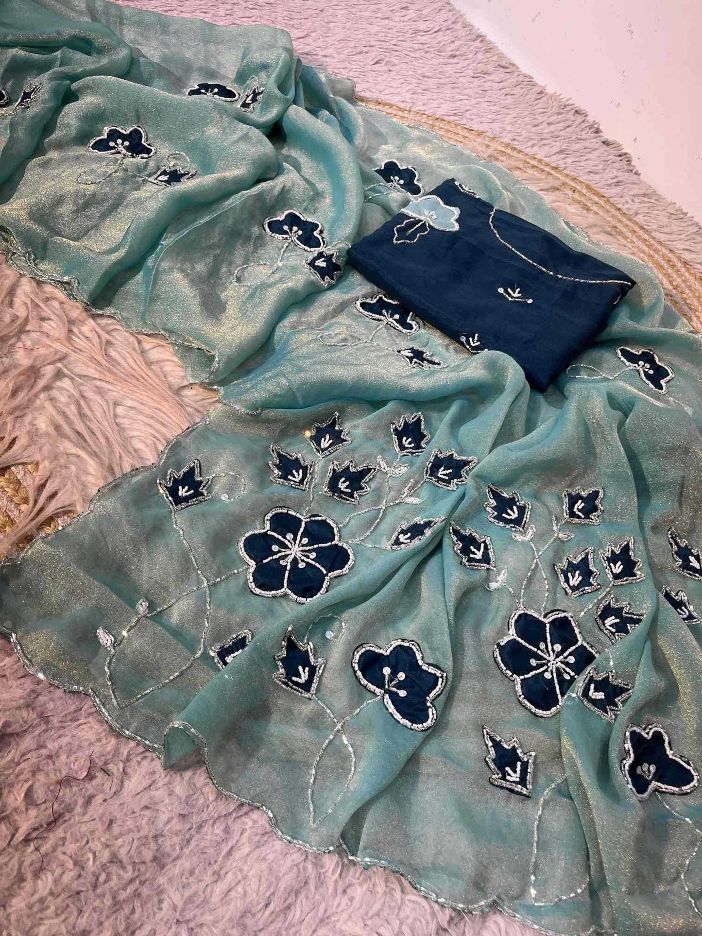Dull Moss Designer Saree