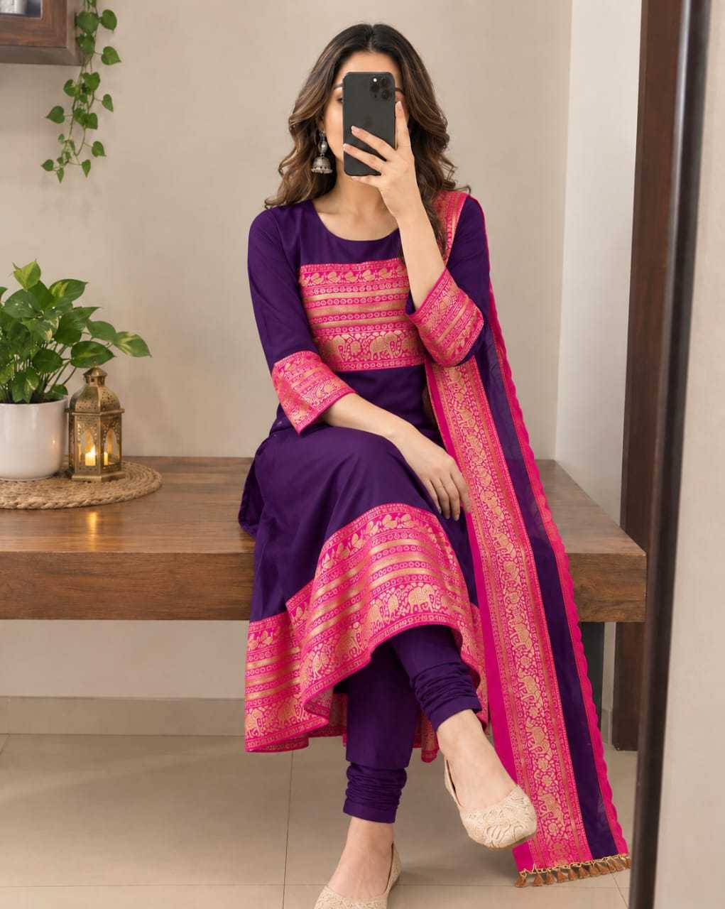 Cotton Festive Kurti in Purple
