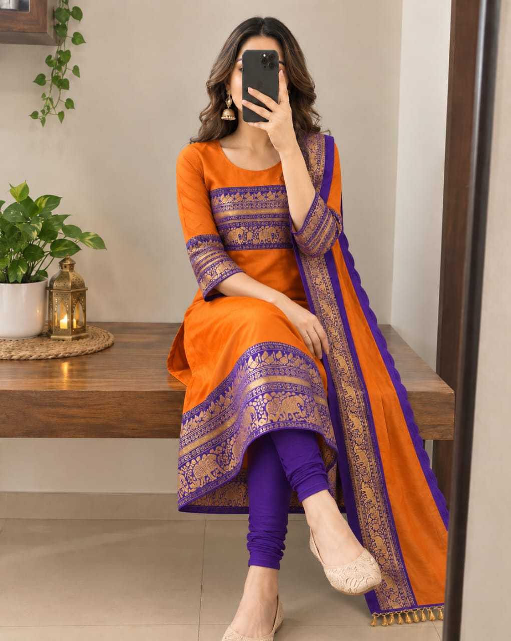 Cotton Festive Kurti in Purple