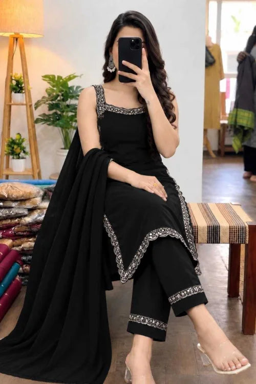Georgette Embroidery Suit in Navy Blue