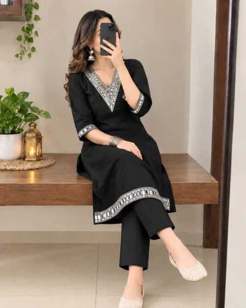 Rayon Party Wear Kurti in Black